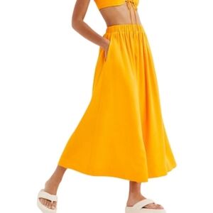 For Love & Lemons Vibrant Orange Women's 2x Midi Skirt Clementine Dazzle 2